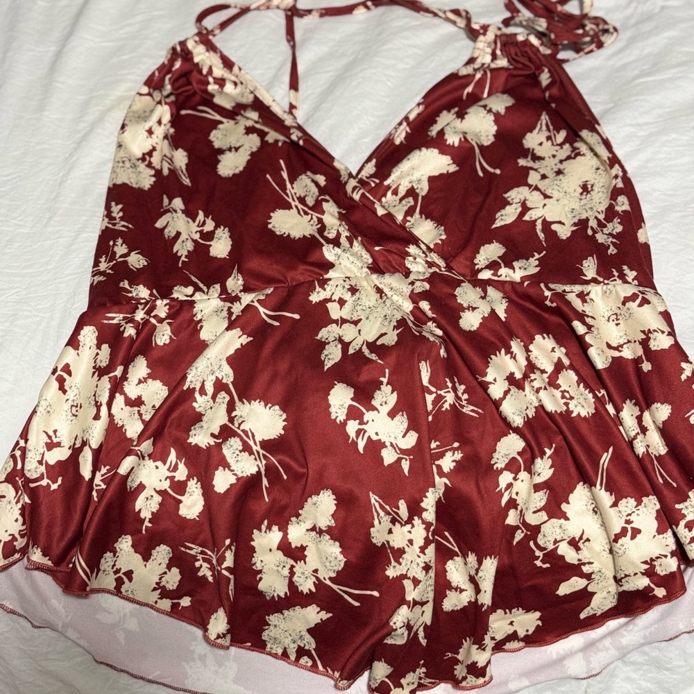 Plus Floral Print Tie Backless Halter Top